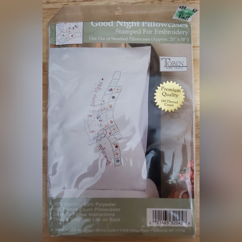 Tobin Home Crafts Good Night Embroidery Pillowcases